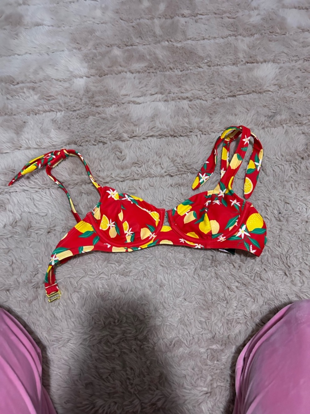 Xhilaration Red Bikini Top with Yellow & Green Fruit Print